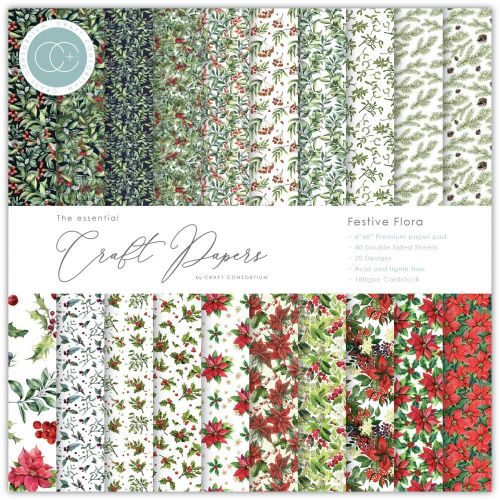 Craft Consortium Double-Sided Paper Pad 6"X6" 40/Pkg Festive Flora, 20 Designs