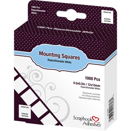 Scrapbook Adhesives Mounting Squares 1000/Pkg Repositionable, White, .5"X.5"