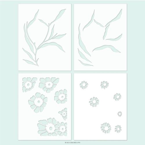 Concord & 9th - Petal Print Stencil Pack (4 qty; 4.75 x 6)