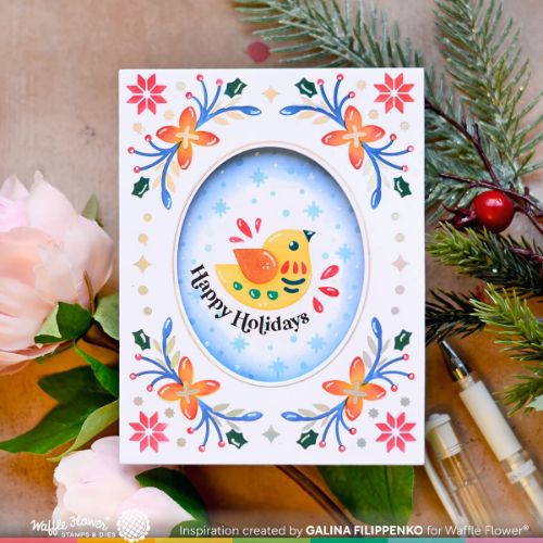 Waffle Flower - Folk Art Framed Bird Stencil