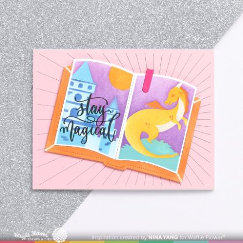 Waffle Flower - Open Book Dragon Castle Stencil