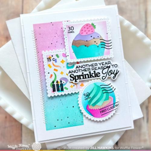 Waffle Flower - Postage Collage Cupcake Stencil