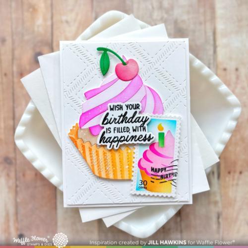 Waffle Flower - Postage Collage Cupcake Stencil