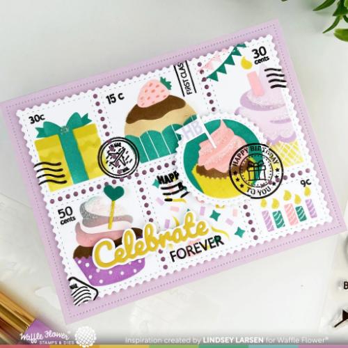 Waffle Flower - Postage Collage Cupcake Stencil