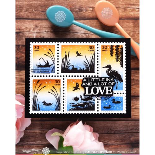 Waffle Flower - Postage Collage Lake Sunset Stamp Set