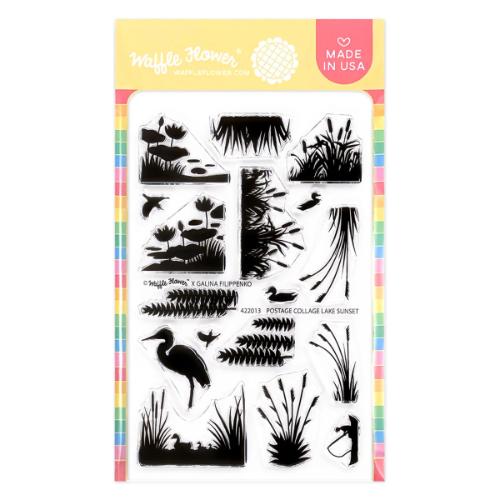 Waffle Flower - Postage Collage Lake Sunset Stamp Set