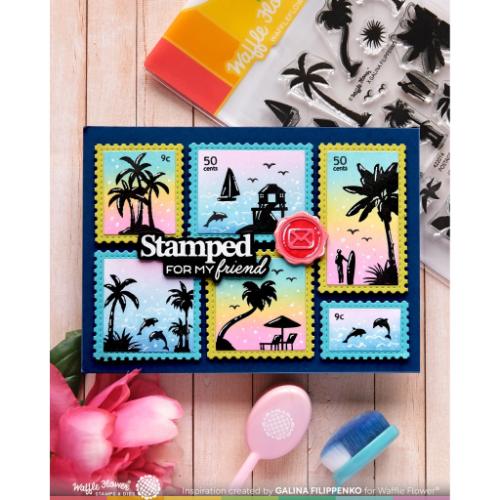 Waffle Flower - Postage Collage Tropical Sunset Stamp Set