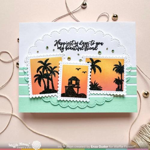 Waffle Flower - Postage Collage Tropical Sunset Stamp Set