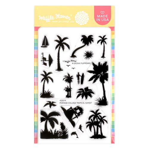 Waffle Flower - Postage Collage Tropical Sunset Stamp Set