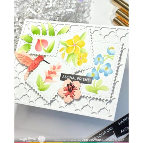 Waffle Flower - Postage Collage Tropical Flowers Stencil