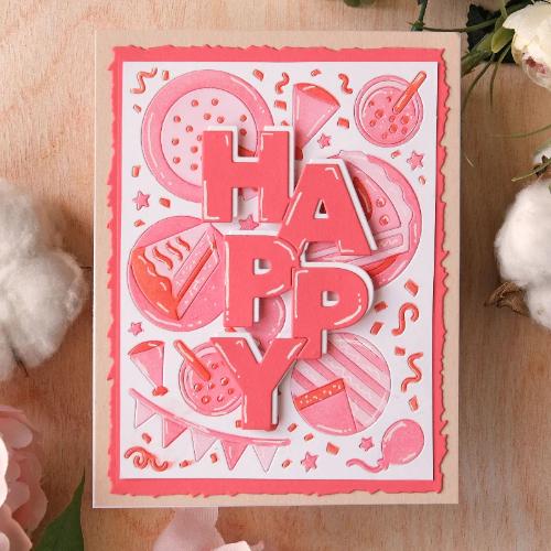 Waffle Flower - Overlapping Vertical Happy Word Die