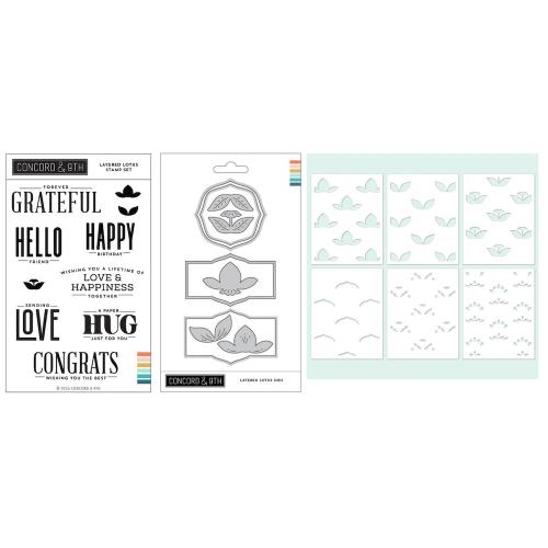 Concord & 9th - Layered Lotus Stamp Set (4 x 4), Dies and Stencil Bundle - Postage as per Actual