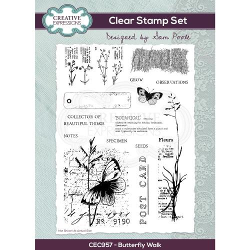 Creative Expressions Sam Poole Butterfly Walk 6 in x 8 in Clear Stamp Set