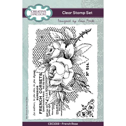 Creative Expressions Sam Poole French Rose 4 in x 6 in Clear Stamp Set