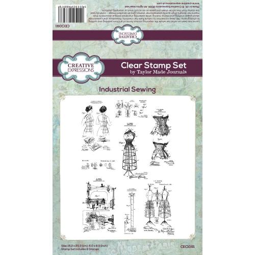 Creative Expressions Taylor Made Journals Industrial Sewing 6 in x 8 in Clear Stamp Set