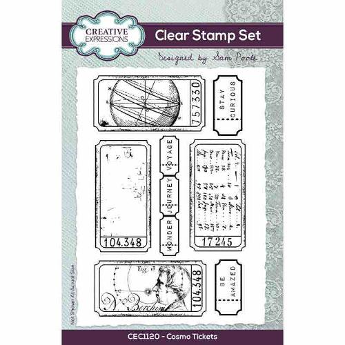 Creative Expressions Sam Poole Cosmo Tickets 4 in x 6 in Clear Stamp Set