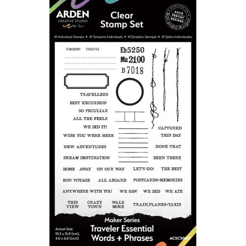 Arden Creative Studio Maker Series 4x6 Inch Clear Stamp Set Traveler Essential Words+Phrases by Katie Pertiet (ACSCS0027)