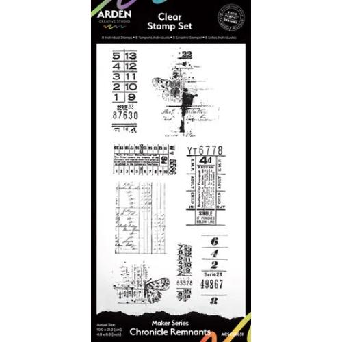 Arden Creative Studio Maker Series 4x8 Inch Clear Stamp Set Chronicle Remnants by Katie Pertiet (ACSCS0031)