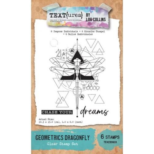 TEXT(ures) Dragonfly Dreams 4x6 Inch Clear Stamp Set Geometrics Dragonfly by Lou Collins (TEXCS0003)
