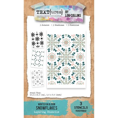 TEXT(ures) Winter in Bloom 4x6 Inch Layering Stencil Set Snowflakes by Lou Collins (TEXST0002)