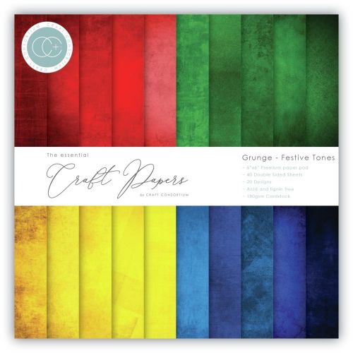 Craft Consortium Double-Sided Paper Pad 6"X6" 40/Pkg Grunge-Festive Tones, 20 Designs