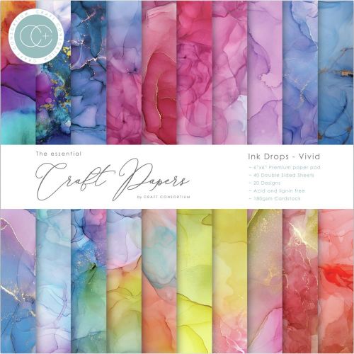 Craft Consortium Double-Sided Paper Pad 6"X6" 40/Pkg Ink Drops - Vivid, 20 Designs
