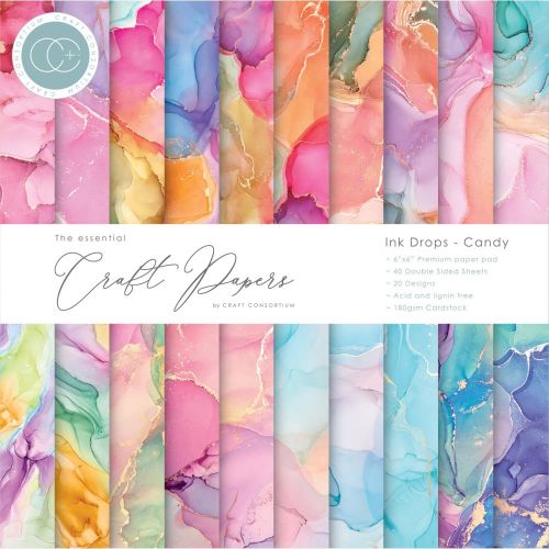 Craft Consortium Double-Sided Paper Pad 6"X6" 40/Pkg Ink Drops - Candy, 20 Designs
