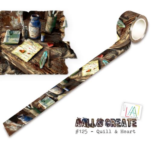 Aall and Create Treasure Trove 25mm 10m Washi Tape Quill & Heart (AALL-MT-125)