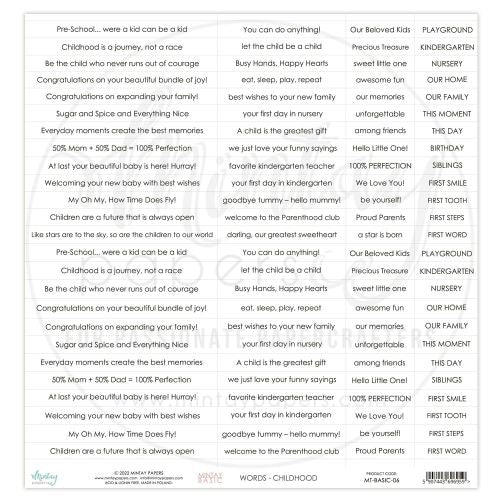 Mintay Papers - 12 x 12 Sentiments Paper - Childhood ENGLISH - (MT-BASIC-06) - Postage as per Actual