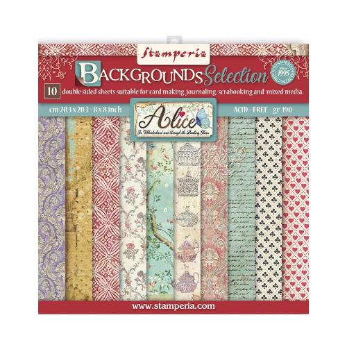 Stamperia - Scrapbooking Small Pad 8" x 8" Backgrounds Selection - Alice (SBBS46)