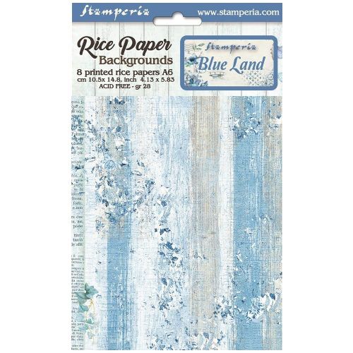 Stamperia - Blue Land A6 Rice Paper Backgrounds (8pcs) (DFSAK6007)