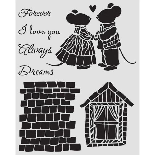 Stamperia Family Thick Stencil 20x25cm House and Mice (KSTD196)