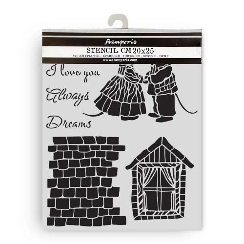 Stamperia Family Thick Stencil 20x25cm House and Mice (KSTD196)