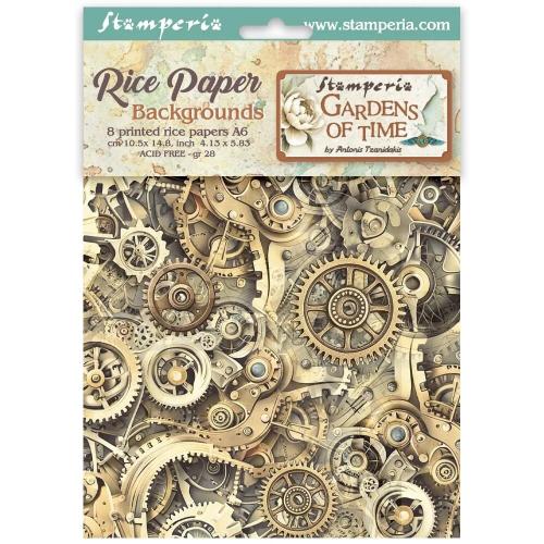 Stamperia Gardens of Time A6 Rice Paper Backgrounds Selection (8pcs) by Antonis Tzanidakis (DFSAK6053)