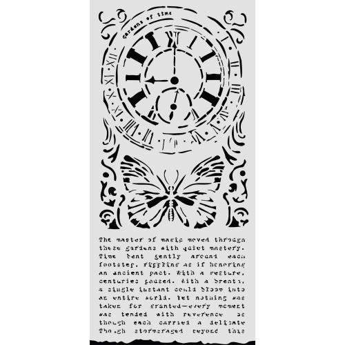 Stamperia Gardens of Time Thick Stencil 12x25cm Clock and Butterfly by Antonis Tzanidakis (KSTDL158)