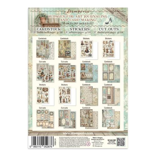 Stamperia Symphony Junk Journal Stickers, Backgrounds, Cut-Outs by Sara Alcobendas (SBJK24)