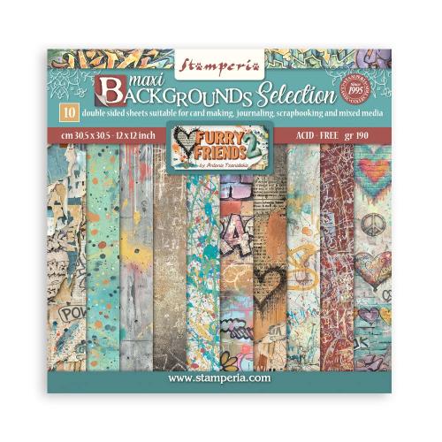 Stamperia Furry Friends 2 12x12 Inch Paper Pack Maxi Background Selection by Antonis Tzanidakis (SBBL195) - Postage as per Actual