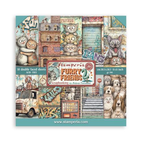 Stamperia Furry Friends 2 8x8 Inch Paper Pack by Antonis Tzanidakis (SBBS150)
