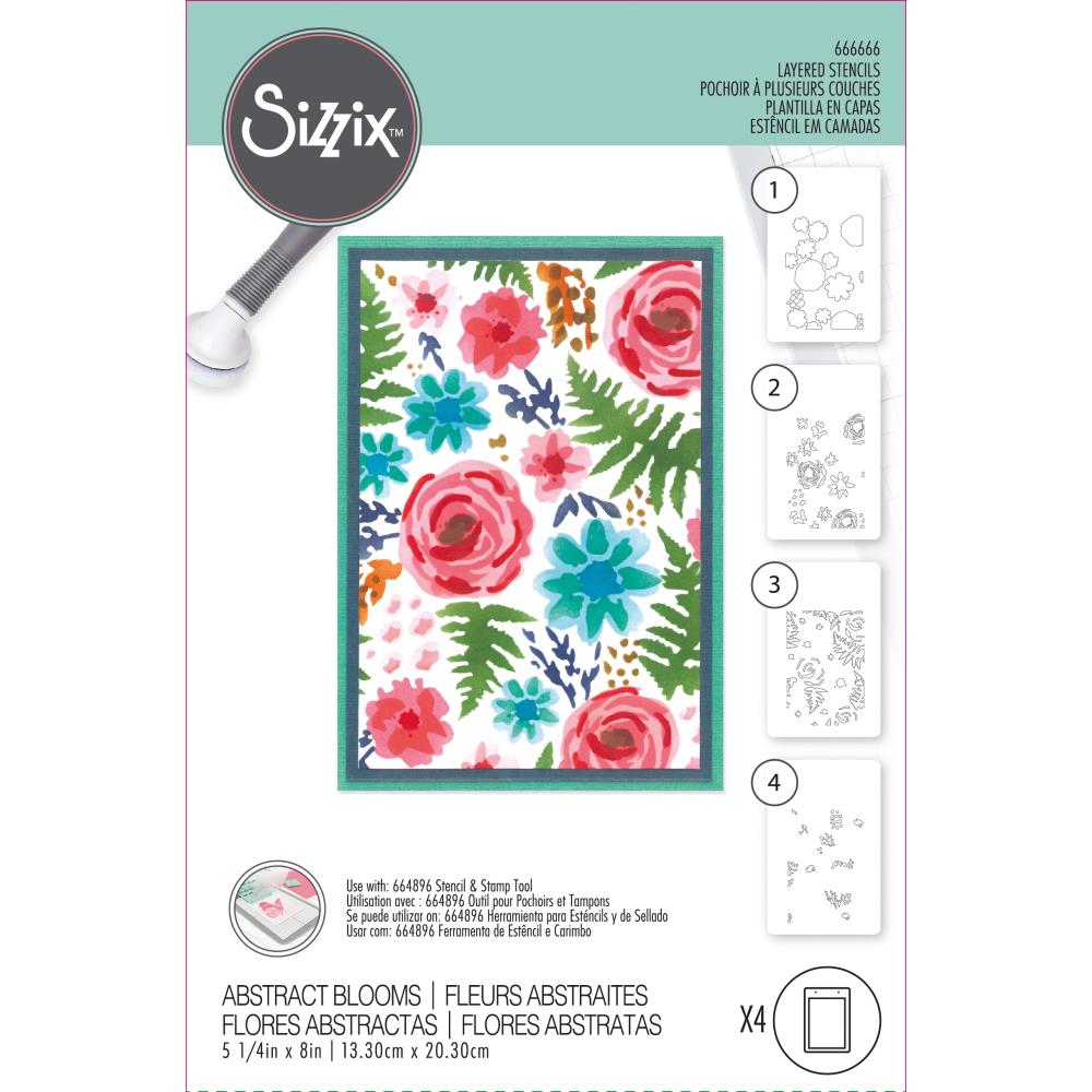 Sizzix A6 Layered Stencil 4/Pkg Abstract Blooms