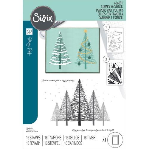 Sizzix Clear Stamps w/Stencil by Stacey Park Cosmopolitan Christmas, Merry & Light (16pcs)
