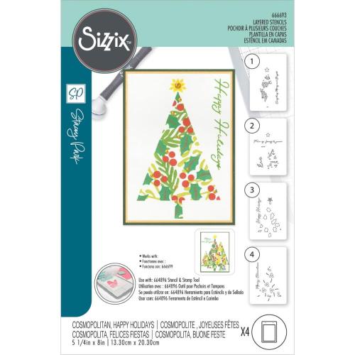 Sizzix Layered Stencils by Stacey Park Cosmopolitan Christmas, Happy Holidays (4pcs)