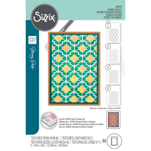 Sizzix A6 Stencil 4PK Textures from Afar #2 by Stacey Park