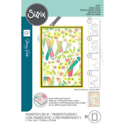 Sizzix A6 Stencil 4PK Fragmented Floral #2 by Stacey Park