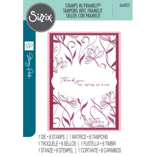 Sizzix A5 Clear Stamps 8PK w/Framelits Die Wall Flower by Stacey Park