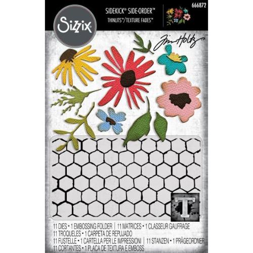 Sizzix 2D TF Embossing Folder w/11PK Thinlit Set Vault Side-Order Floristry by Tim Holtz