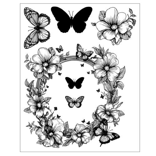 Sizzix Studio Clear Stamps Set w/ Framelits Die Artful Blooms by Willow Wolfe (667031)