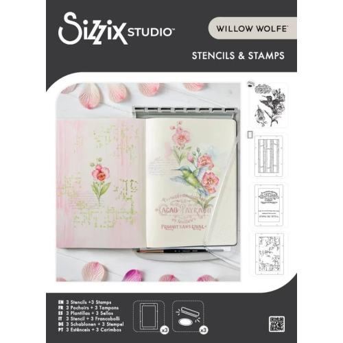Sizzix Studio Clear Stamps w/ Stencils Hummingbird and Orchids by Willow Wolfe (667125)