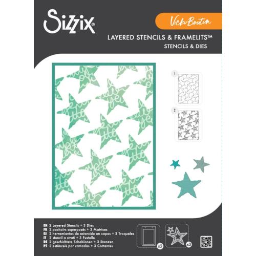 Sizzix Stencil A4 w/ Framelits Die Script Layering Stars by Vicki Boutin (667191)
