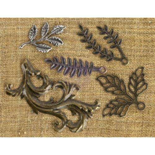 Prima Marketing Mechanicals Metal Embellishments Leaves #1 5/Pkg