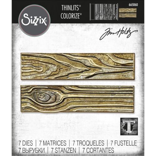 Sizzix Thinlits Die Set 7PK - Woodgrain, Colorize by Tim Holtz
